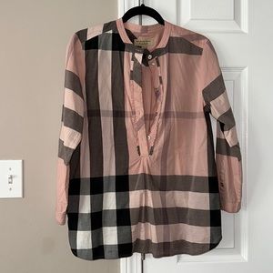Burberry Pink 3/4 sleeve Plaid Shirt Pink